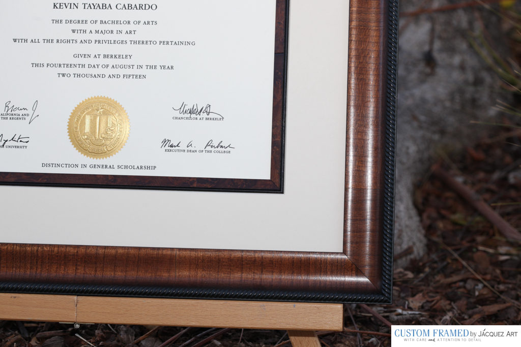 Diploma Custom Framing - Close-up look at our most popular diploma frame combination