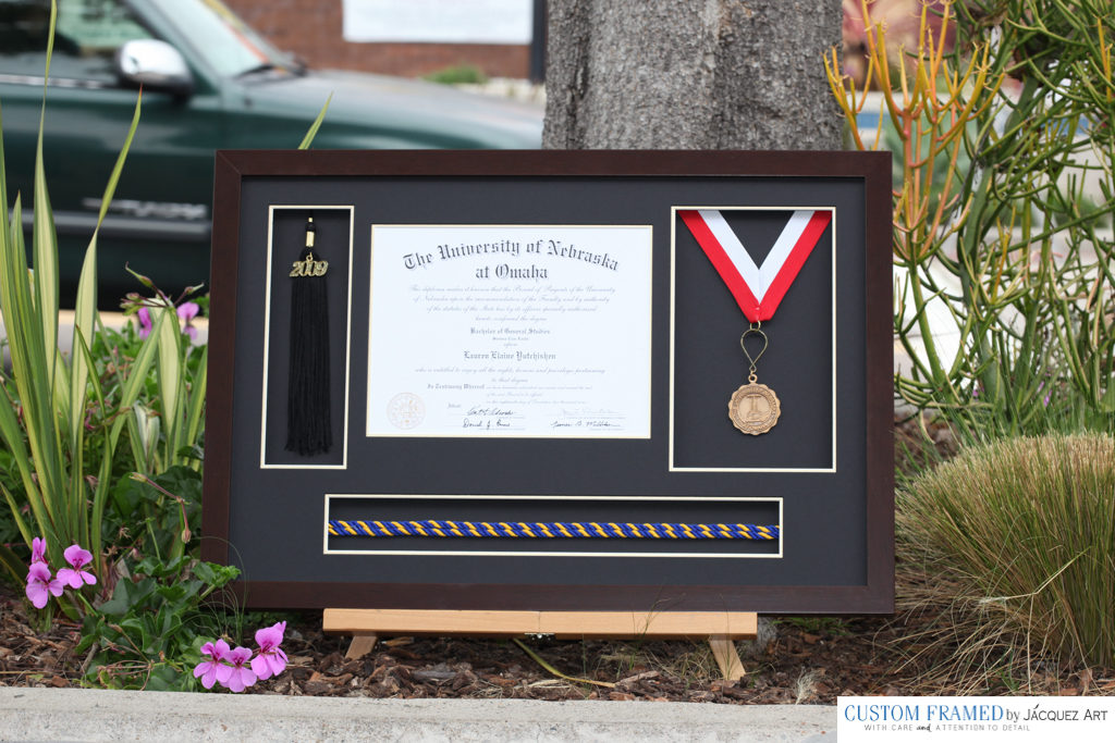 Finished Diploma Frame with Tassel and Medal.