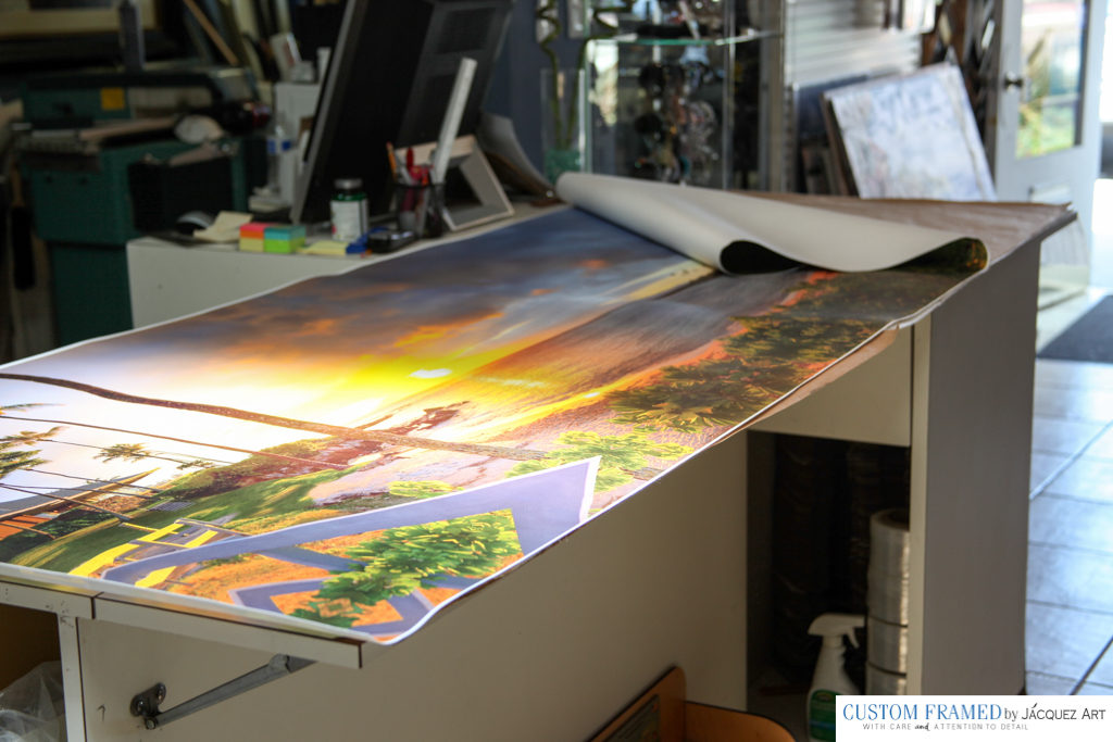 BEFORE: One of the Largest Canvas Arts we have stretched at 91" x 31." An amazing Hawaiian Sunset Photo on Canvas Art. They loved it and sent us a photo of where it hangs in their home!