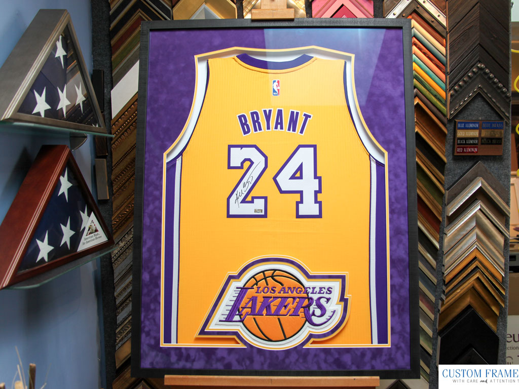 Kobe Bryant Custom Framed Jersey Display with 2001 & 2009 NBA