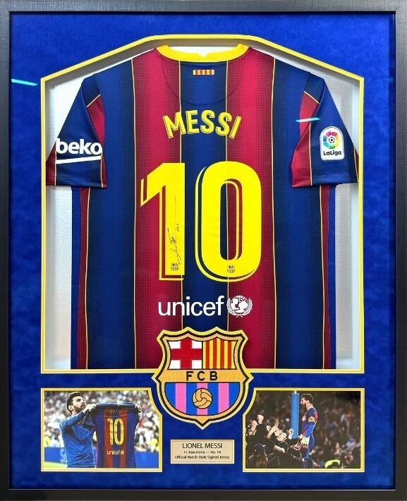 Signed FCB Messi Jersey Custom Framed by Jacquez Art Signed FCB Messi Jersey Custom Framed by Jacquez Art