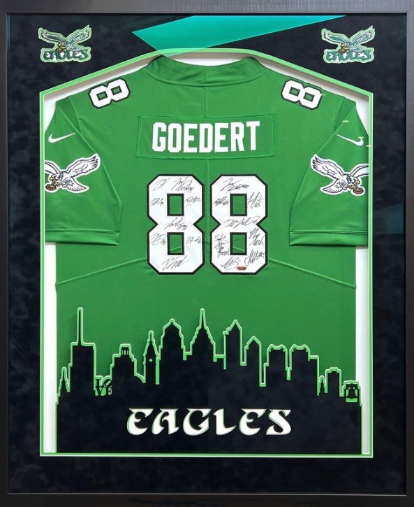 Eagles Goedert signed jersey custom shadow box frame by Jacquez Art