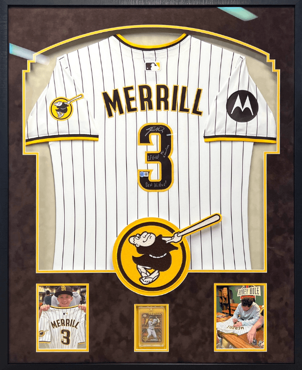 Jackson Merrill San Diego Padres signed jersey custom frame display by Jacquez Art
