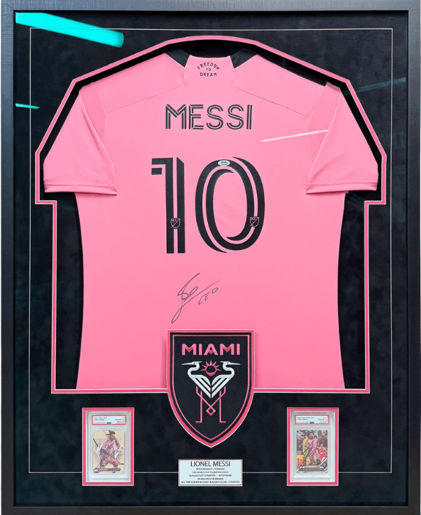Lionel Messi Inter Miami signed jersey custom frame display by Jacquez Art