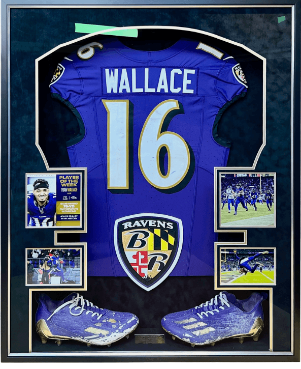 Ravens Ed Reed and Wallace signed jersey shadow box display by Jacquez Art