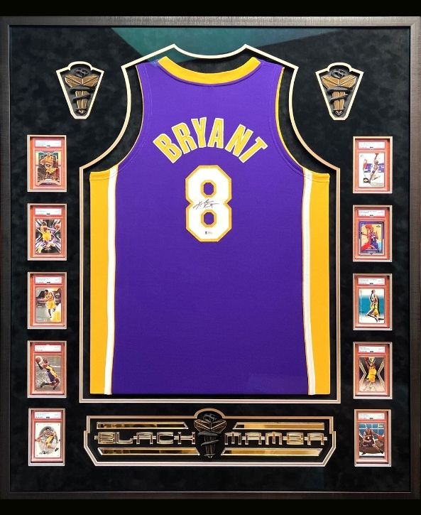 Kobe Bryant Jersey with Cards framed by Jacquez Art